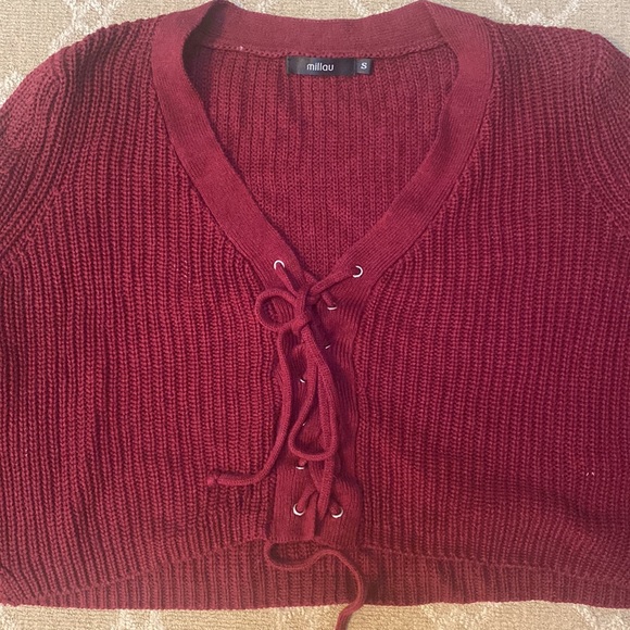 LF Burgundy lace up sweater - Picture 4 of 4